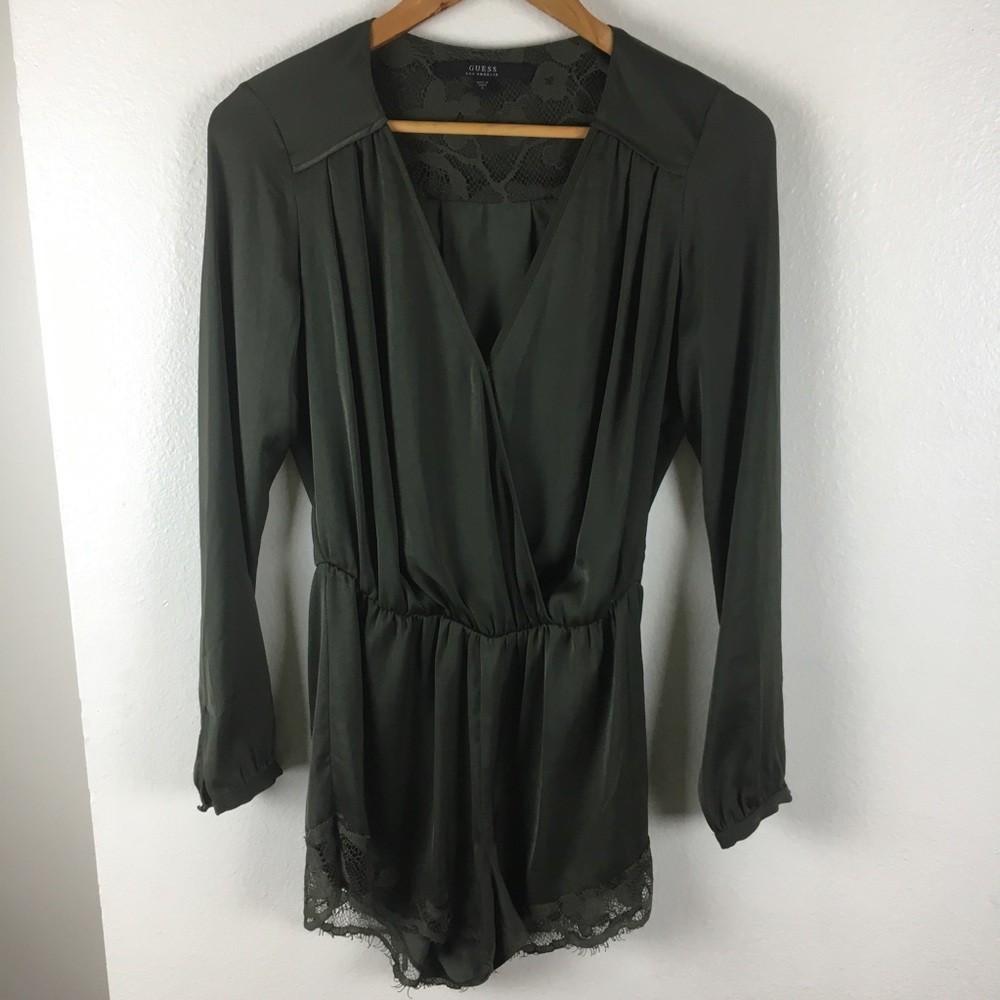 Guess | Long Sleeve Green Lace Romper Size S